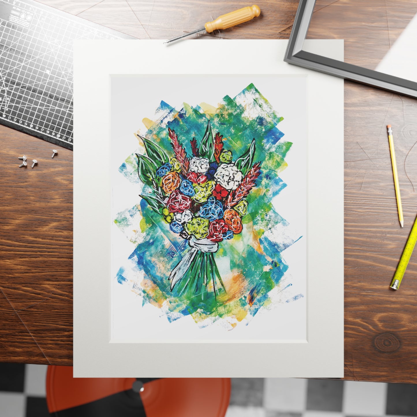 Floral Bouquet Fine Art Print with Passepartout