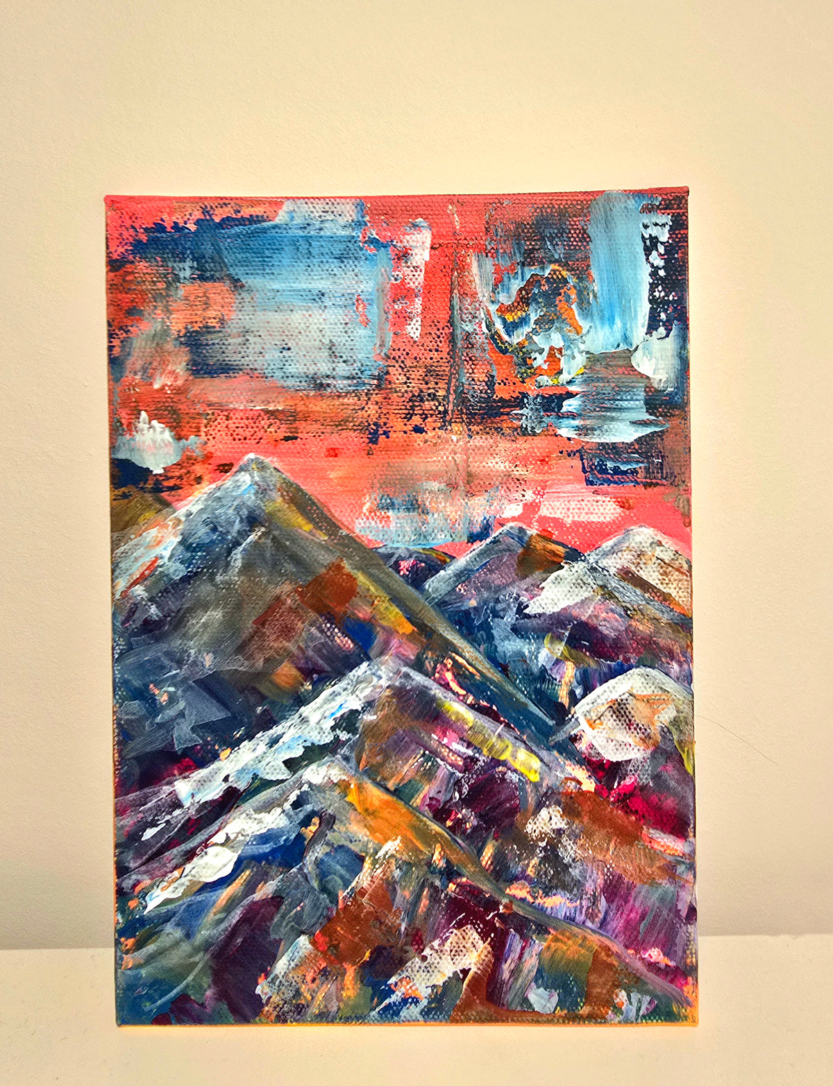 Mountains in a red sky #01 - Original Acrylic Abstract Art