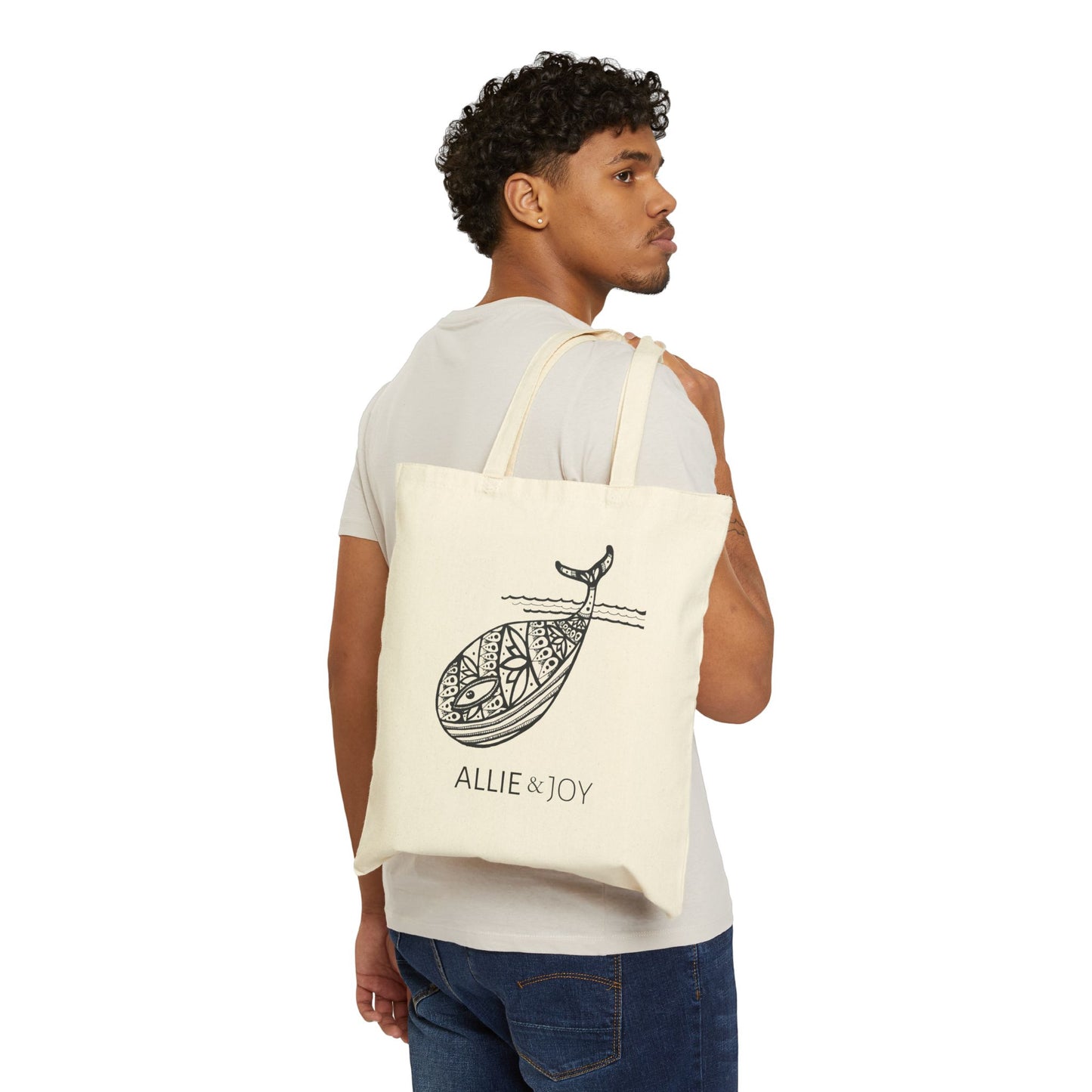 Whale Zentangle Cotton Canvas Tote Bag