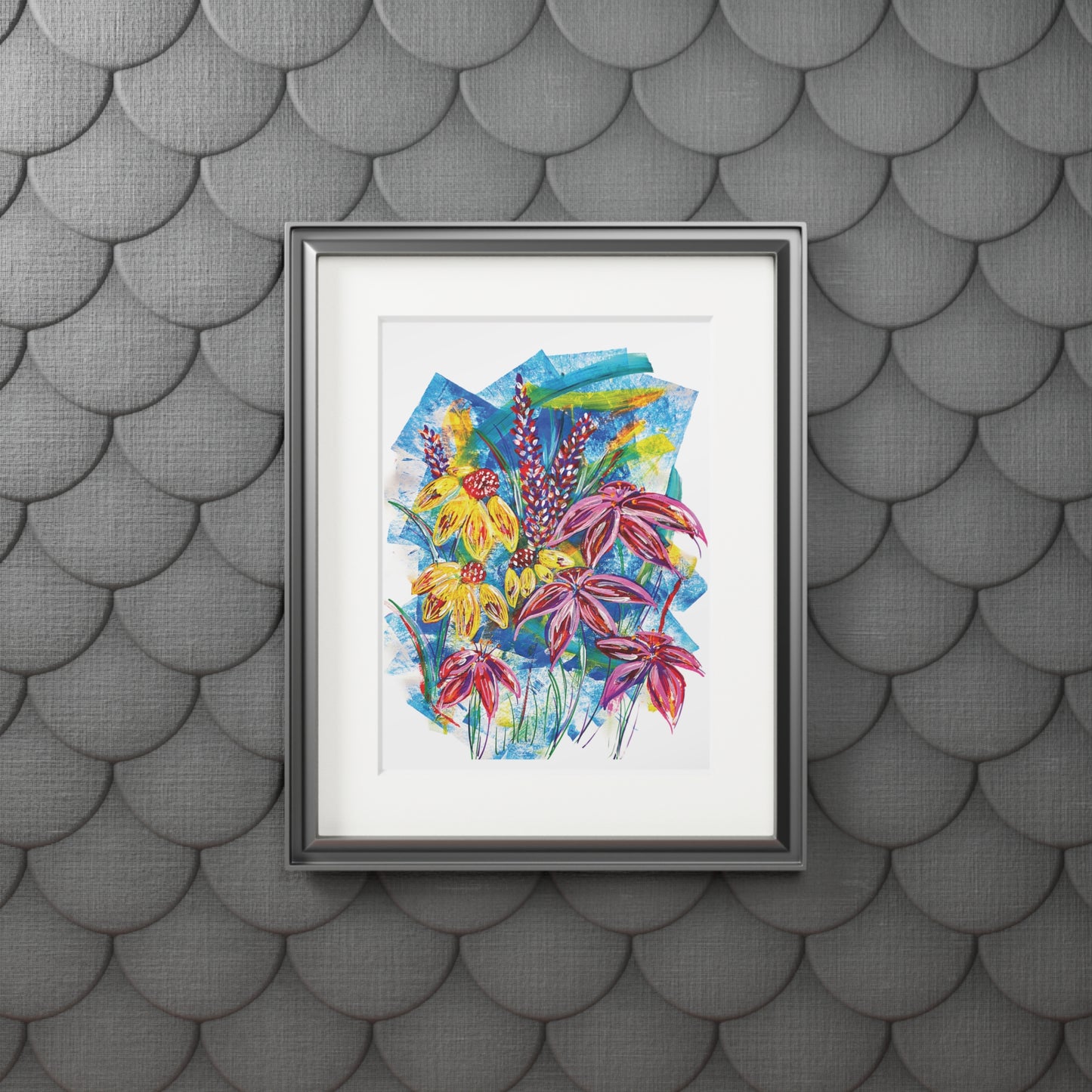 Floral Fine Art Print with Passepartout Frame - Vibrant Botanical Wall Art