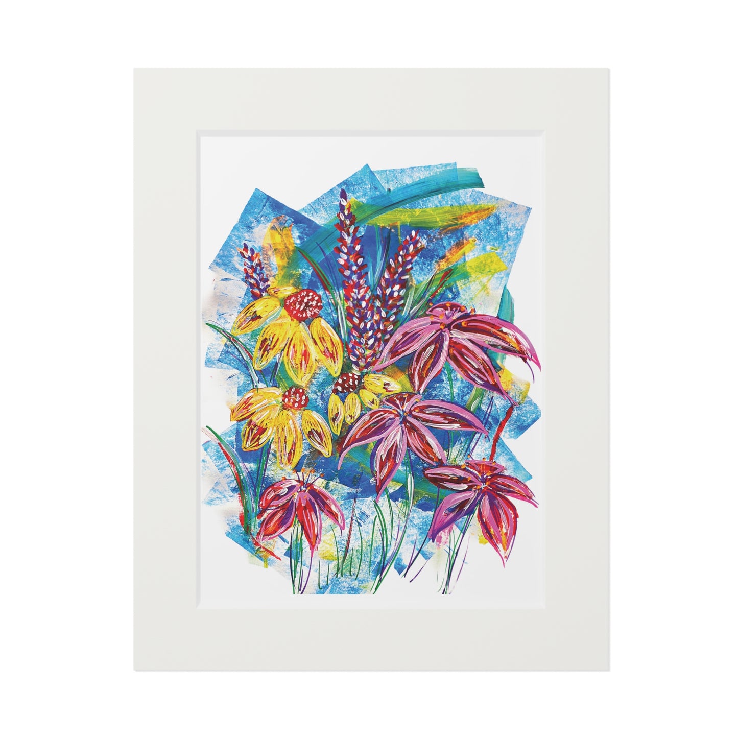 Floral Fine Art Print with Passepartout Frame - Vibrant Botanical Wall Art