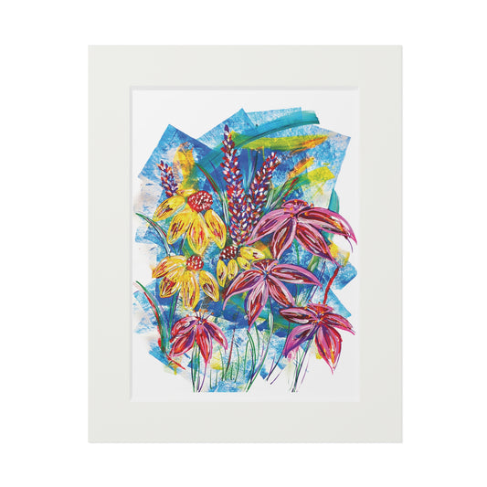 Floral Fine Art Print with Passepartout Frame - Vibrant Botanical Wall Art