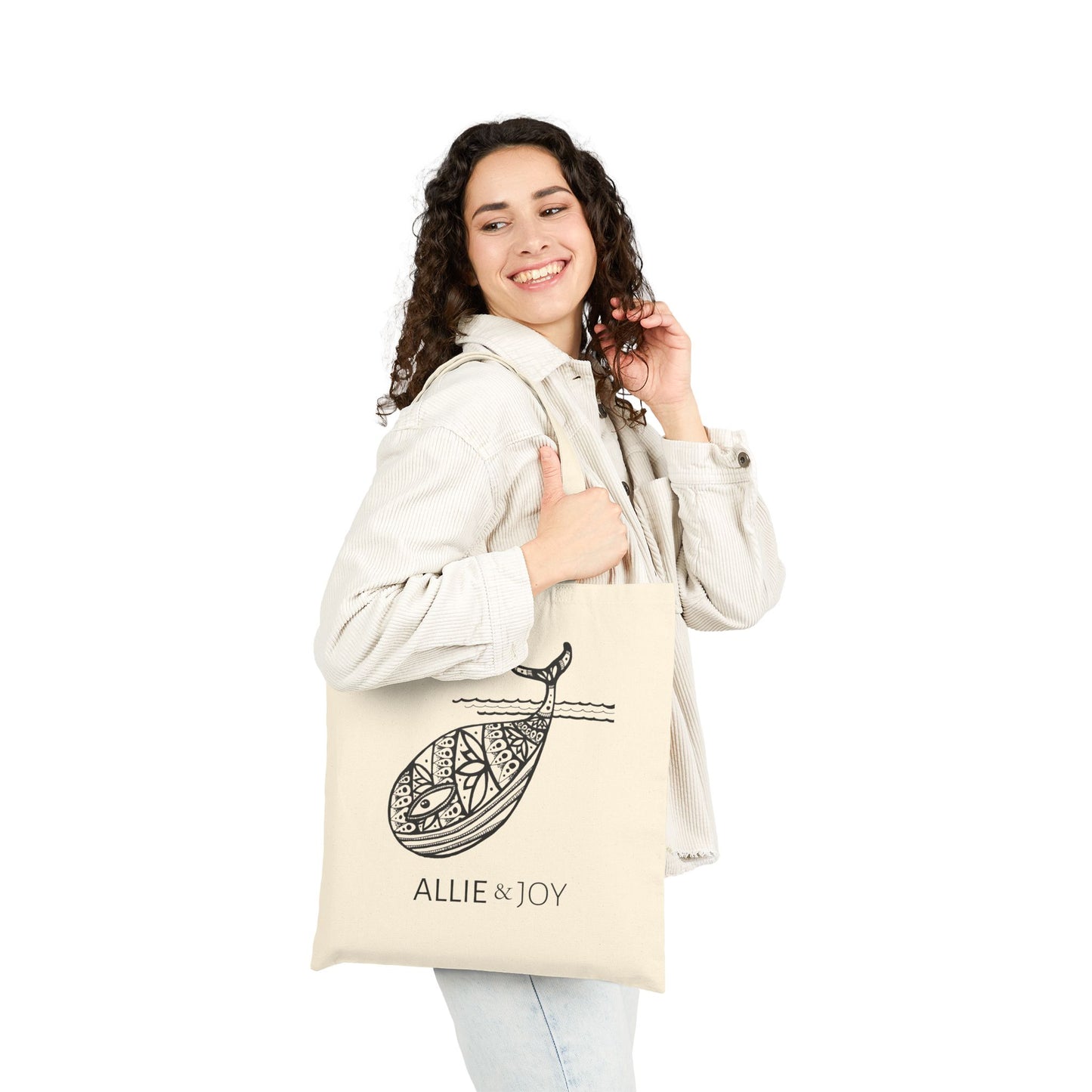 Whale Zentangle Cotton Canvas Tote Bag
