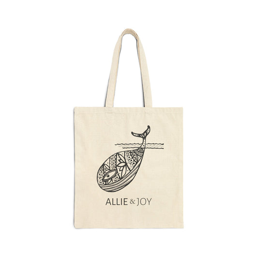 Whale Zentangle Cotton Canvas Tote Bag