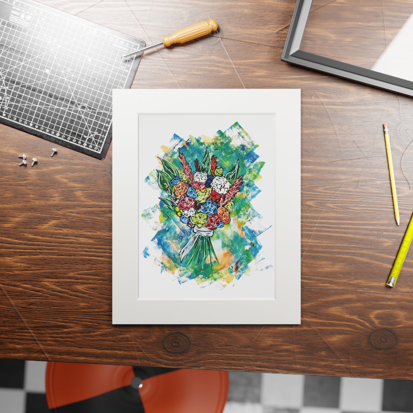Floral Bouquet Fine Art Print with Passepartout