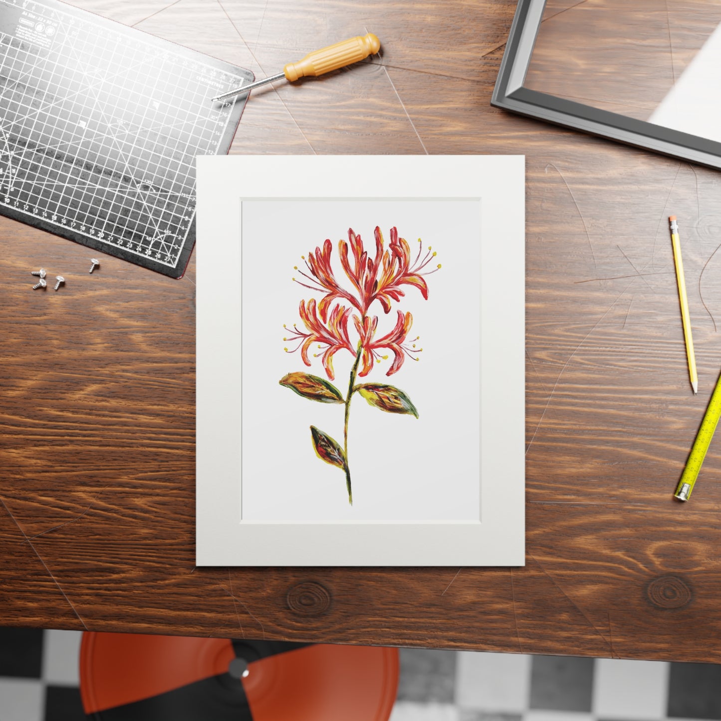 Honeysuckle Botanical Fine Art Print with Passepartout Frame