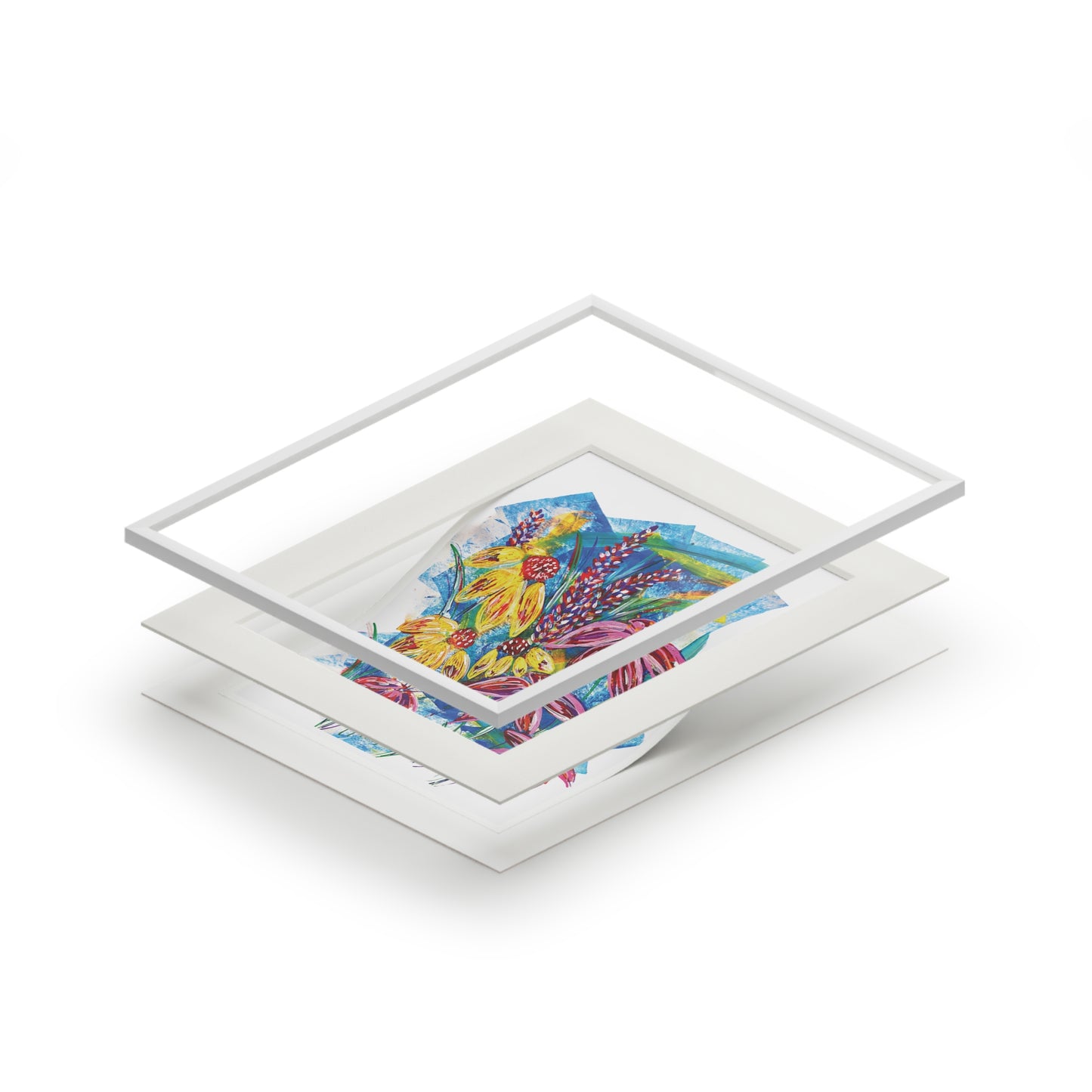 Floral Fine Art Print with Passepartout Frame - Vibrant Botanical Wall Art