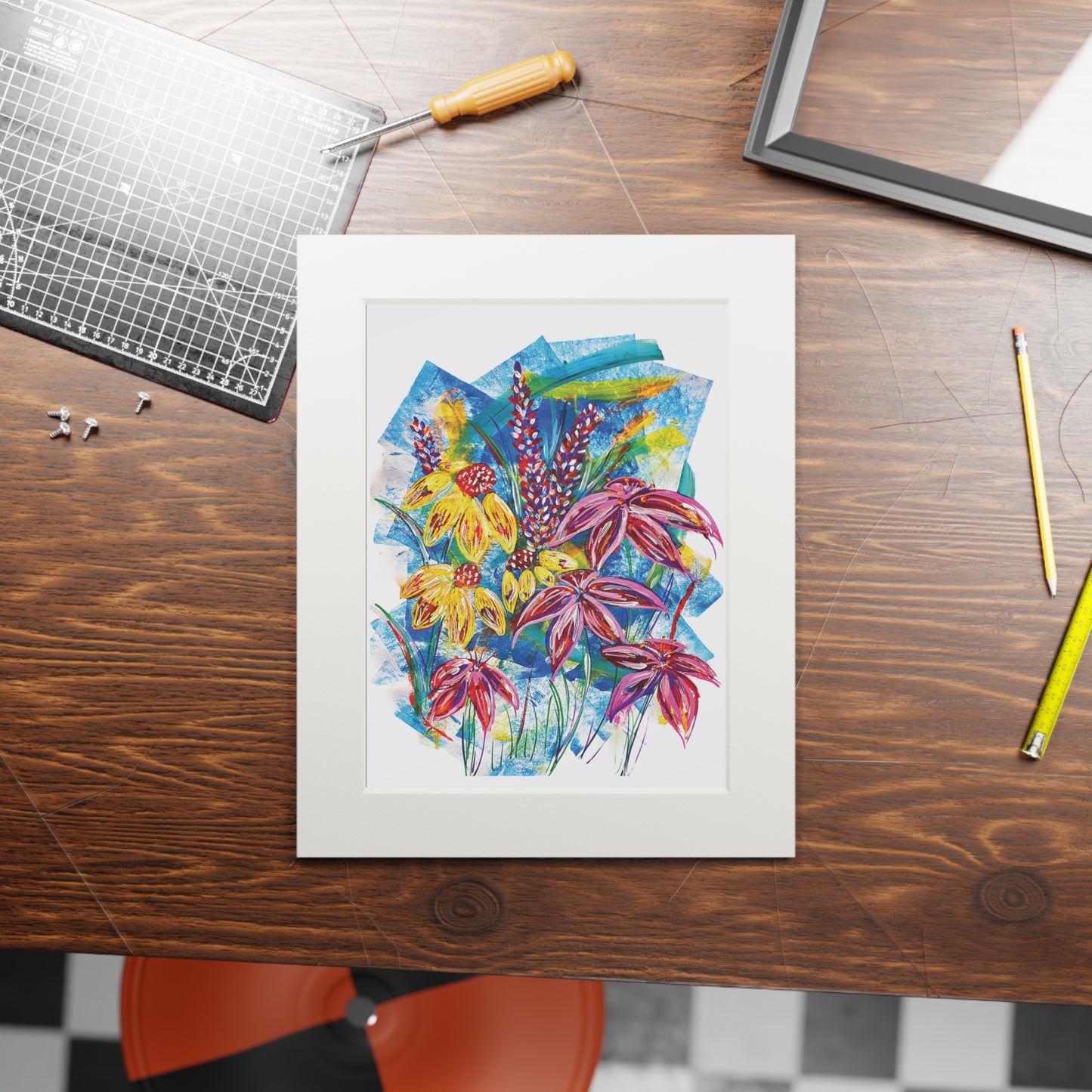 Floral Fine Art Print with Passepartout Frame - Vibrant Botanical Wall Art