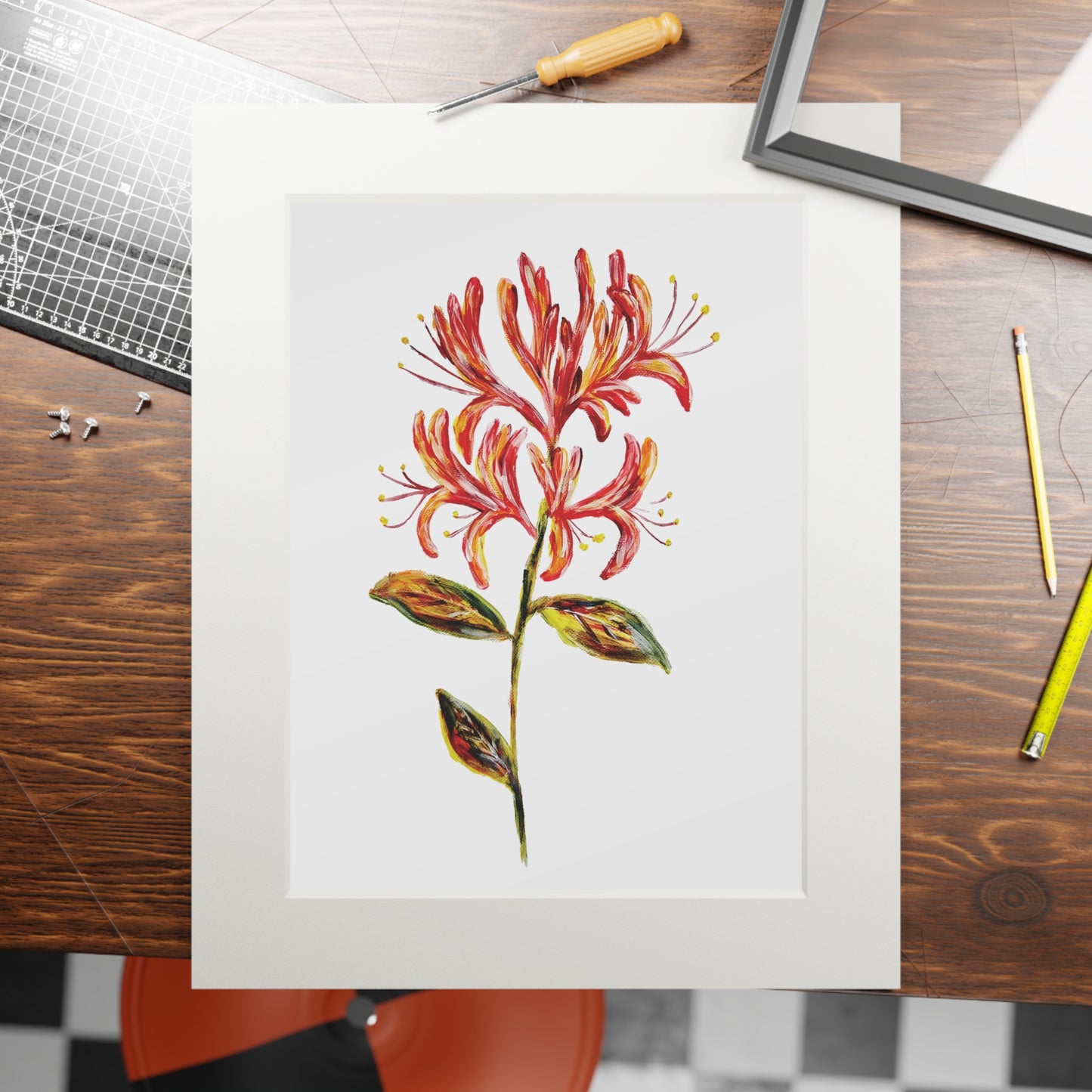 Honeysuckle Botanical Fine Art Print with Passepartout Frame