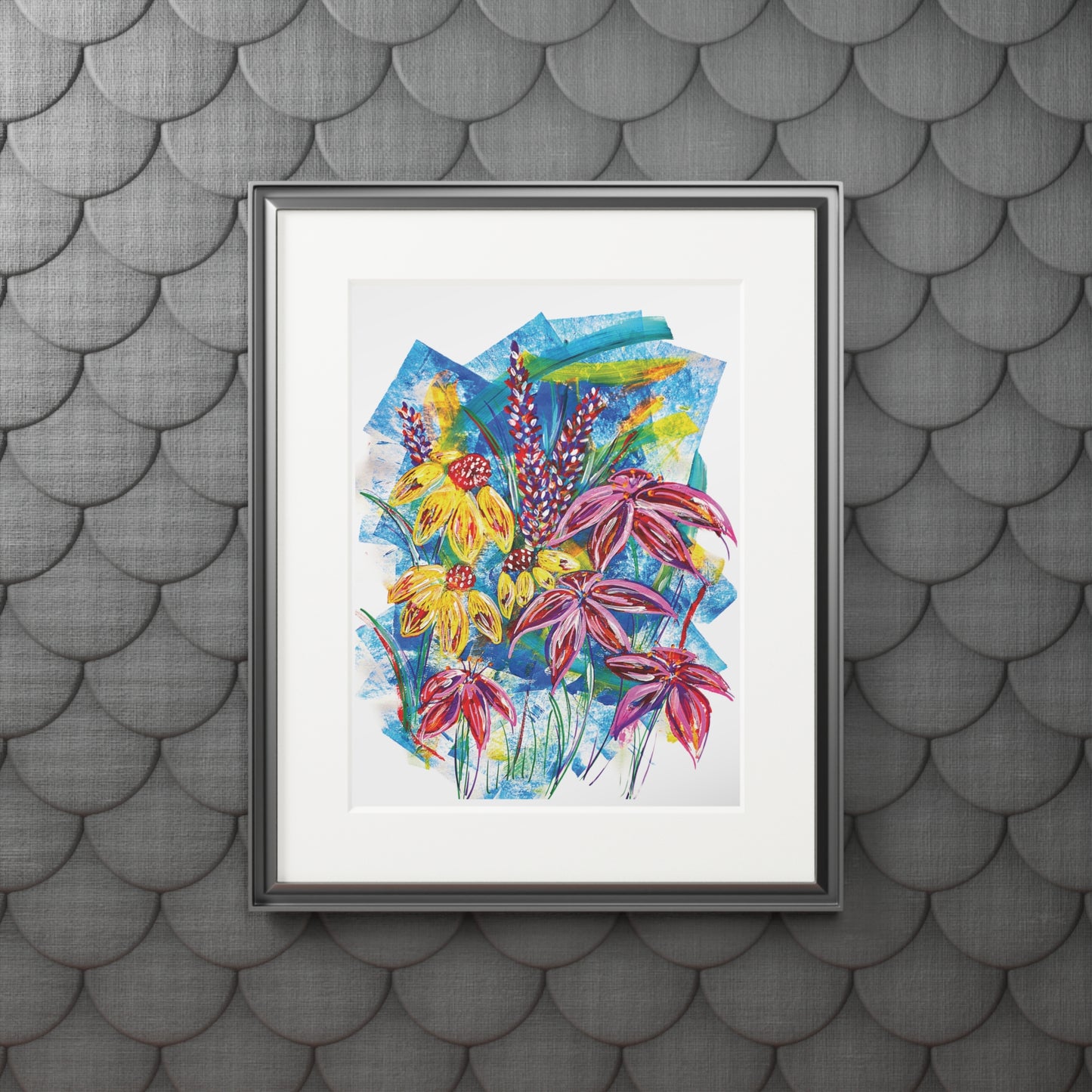 Floral Fine Art Print with Passepartout Frame - Vibrant Botanical Wall Art