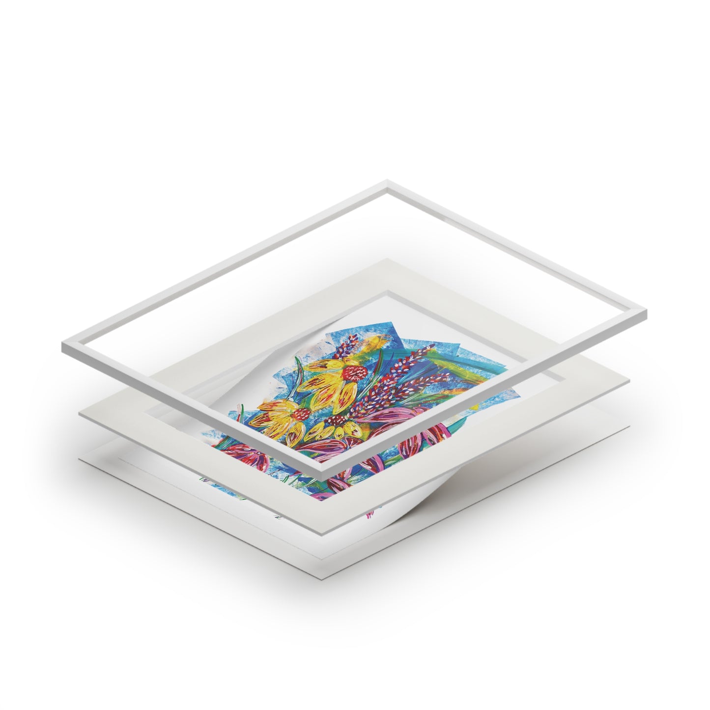 Floral Fine Art Print with Passepartout Frame - Vibrant Botanical Wall Art
