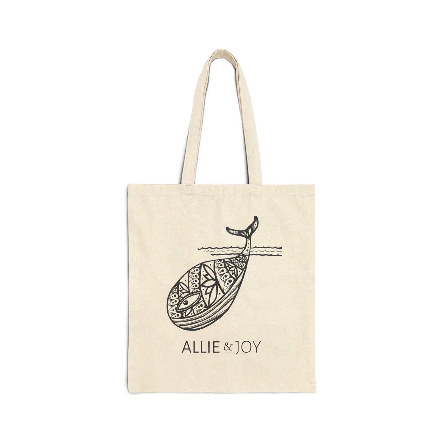Whale Zentangle Cotton Canvas Tote Bag