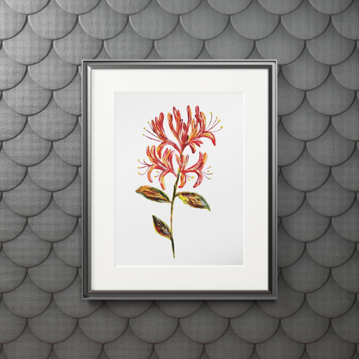 Honeysuckle Botanical Fine Art Print with Passepartout Frame
