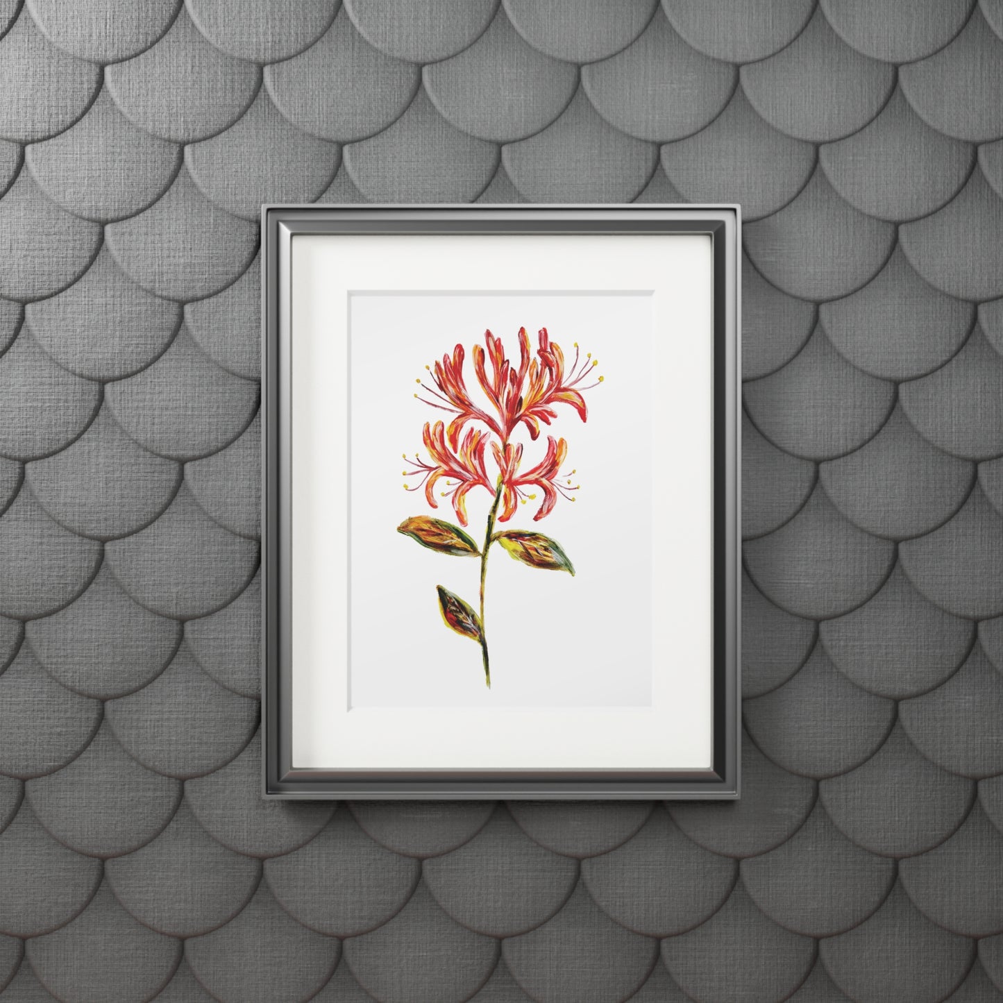 Honeysuckle Botanical Fine Art Print with Passepartout Frame