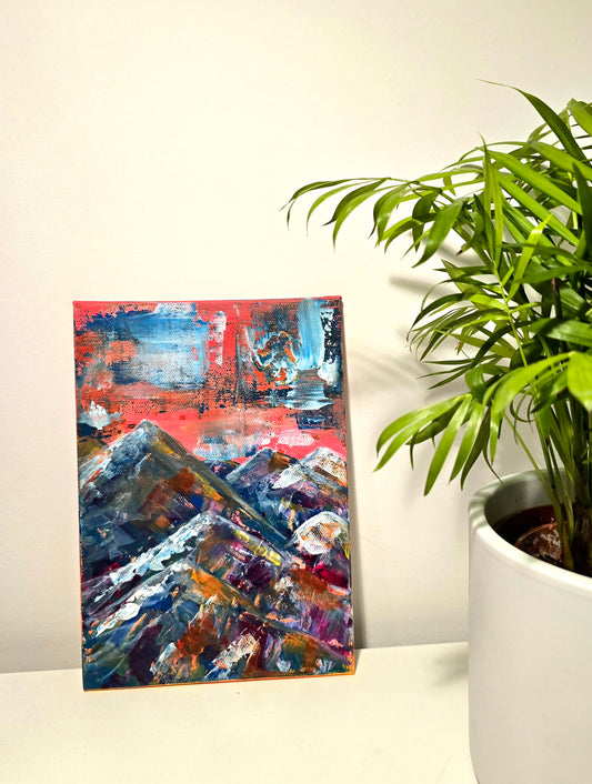 Mountains in a red sky #01 - Original Acrylic Abstract Art
